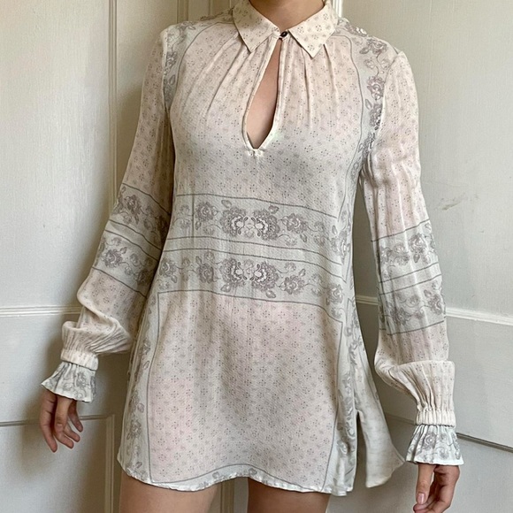 Free People Floral Boho Tunic Top – Cream / Soft Beige – Size XS - Picture 1 of 10